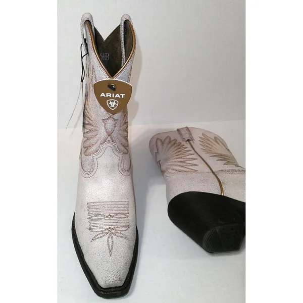 New NWT Womens 7 Ariat Goldie Boot Western Distressed White Leather Short Pretty - Image 2