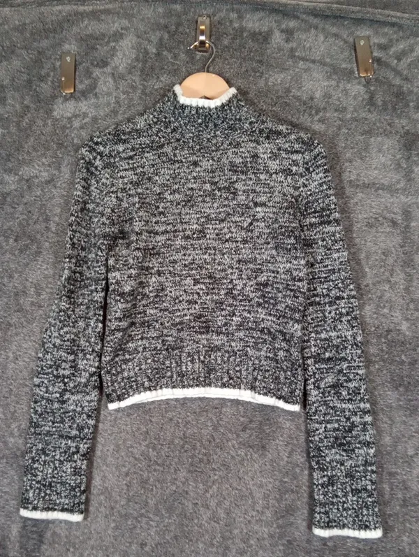 Madewell Marled Mockneck Sweater Black N White Merino Wool Blend Womens SMALL - Image 3