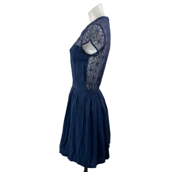 Abercrombie & Fitch Women's Blue Mesh Sheer Lace Fit & Flare Mini Dress Size S - Image 2