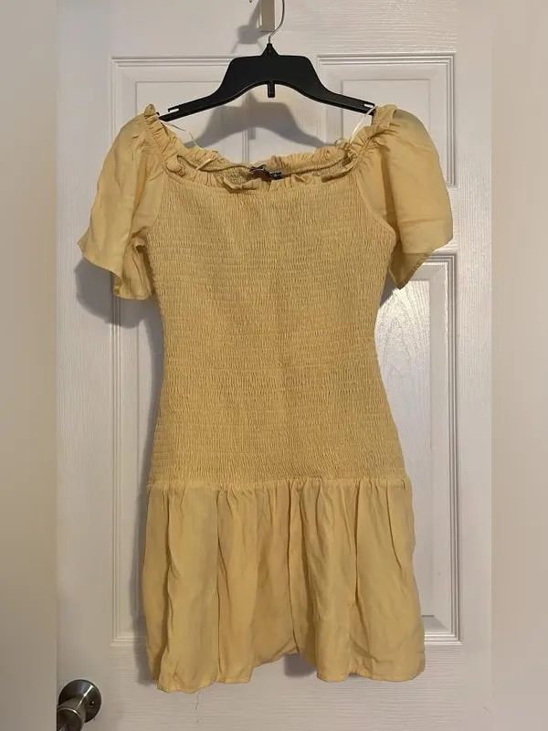 Blue Blush Yellow Off-Shoulder Smocked Mini Dress - Image 2