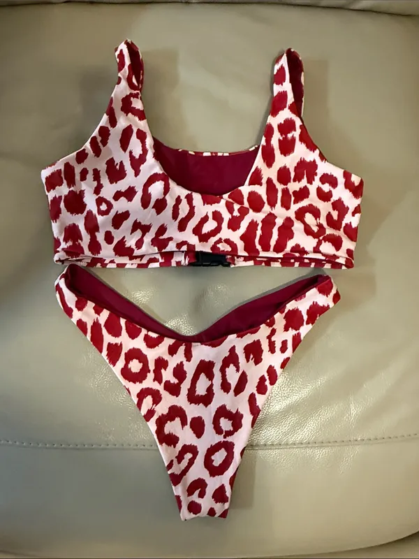 Red Leopard Print Women’s Bikini Top and Bottom - Unbranded - Image 3