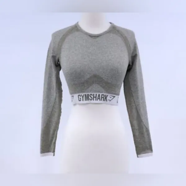 Gymshark Flex Long Sleeve Crop Top Shirt Seamless Light Olive S - Image 3