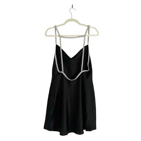 NWT Show me Your Mumu Bling mini dress Satin Black Size M Bedazzled Rave Party - Image 5