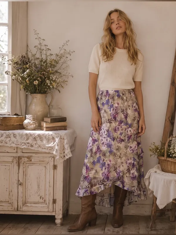 Y2K VINTAGE Chiffon Floral Ruffled Midi Skirt - Image 2