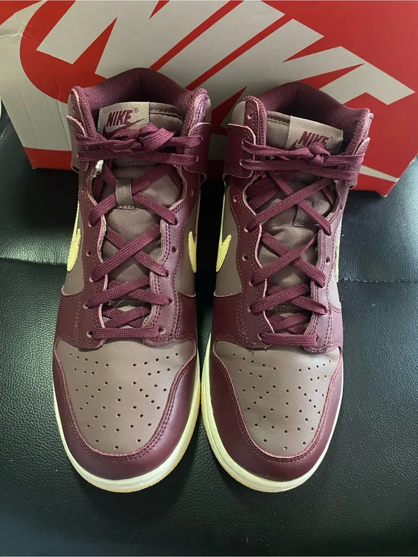 Nike Dunk Plum Eclipse Women’s High-Top Sneakers in Burgundy and Pale Yellow 8.5 - Image 3