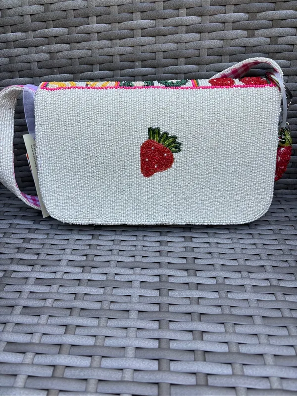 HANDMADE in Made in India Beaded Fruit lined Bag Pink - Image 4