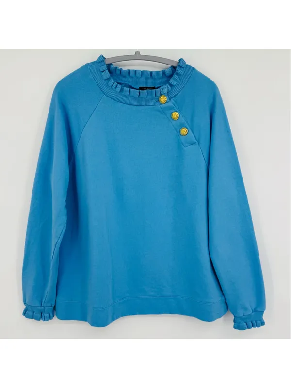 NWOT Talbots Cornflower Blue Sweatshirt with Gold Buttons, Size M - Image 2