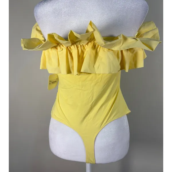 Altar'd State Bodysuit Women L Yellow New Ruffle Off‎ Shoulder - Image 2