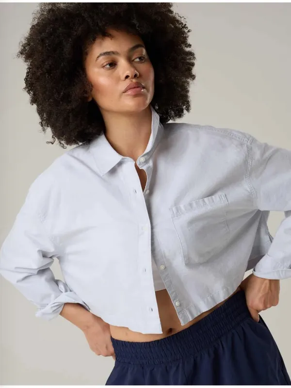 NWOT Offline by Aerie Cropped Button Down Long-Sleeve Shirt in White - Image 3