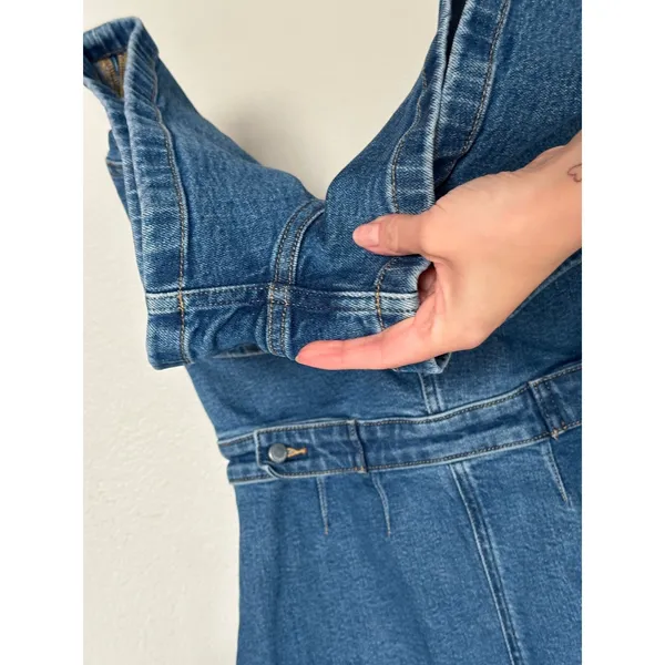 Outerknown Small Denim Vintage Style Jean Romper Collared Button Down Blue - Image 6