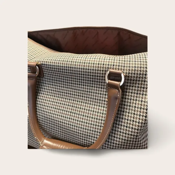 Vintage London Fog Brown Houndstooth Travel Tote with Leather Trim - Image 7