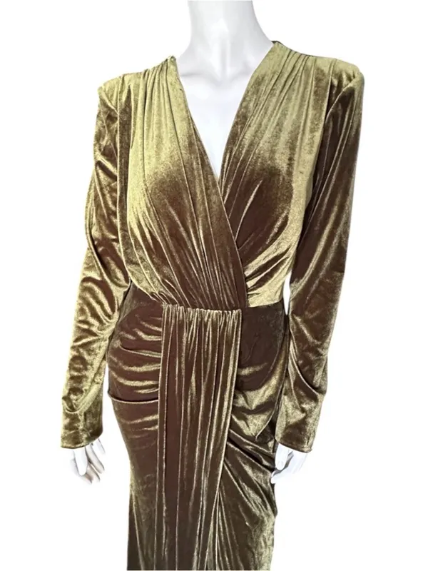 Inewer Stretch Velvet Draped Maxi Dress Green Size 16 NWT - Image 2