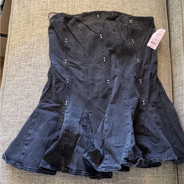 Wild Fable Black Denim strapless dress with Stud Accent - Image 4