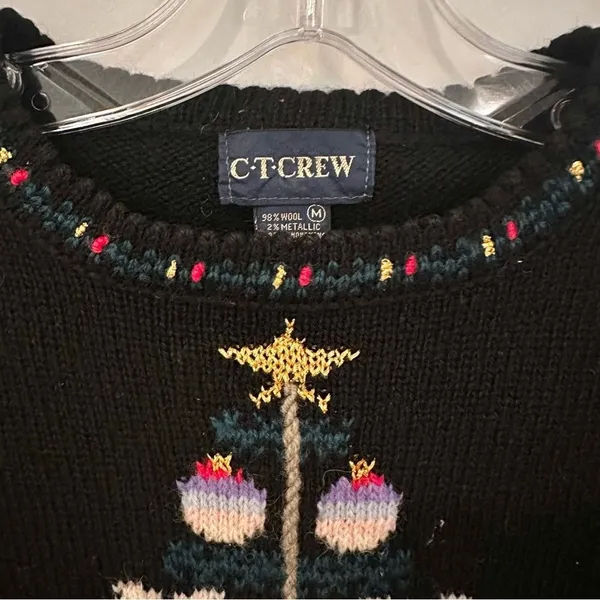 CT Crew Vintage Wool Christmas Sweater Women's Medium‎ Black Reindeer Snowman - Image 5