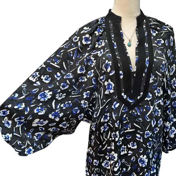 Tory‎ Burch Puff Sleeve Handkerchief Floral Tunic Asymmetric Midi Dress Small - Image 6