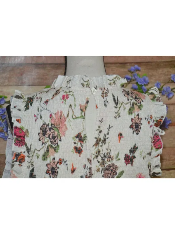 Cream Shabby Chic Floral Smocked Sleeveless Tiered Maxi Dress by Cato Size L - Image 13