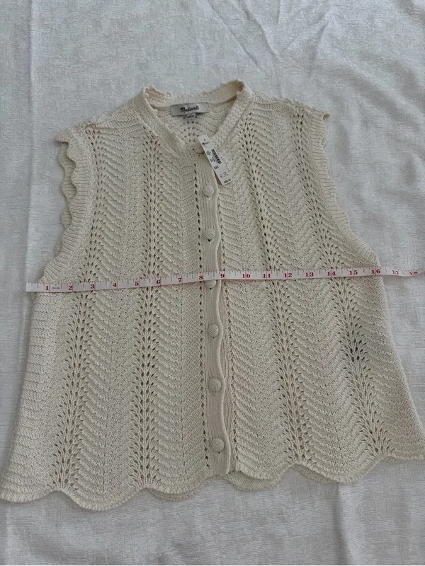 NWT Madewell Pointelle Knit Button Front Sweater Vest Cream XS - Image 7