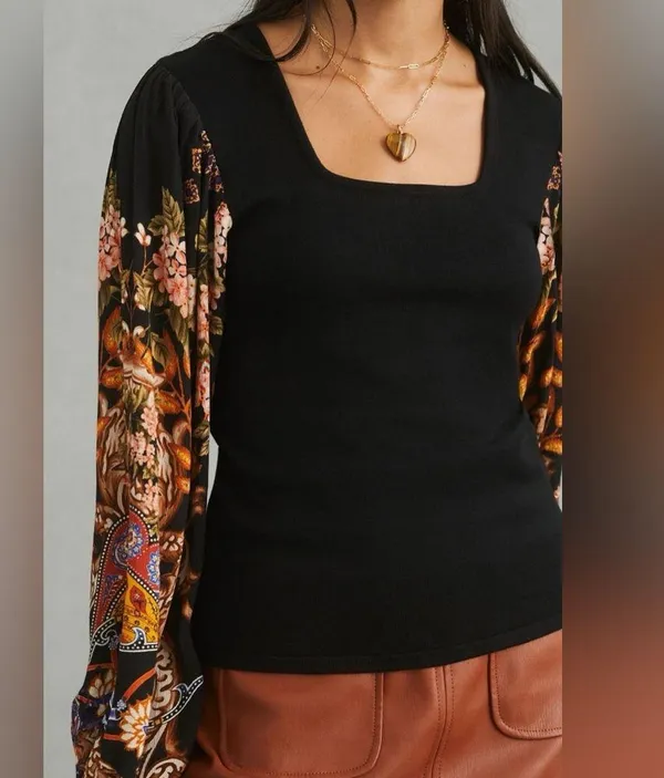 Anthropologie Blank London Bl-nk Bl^nk Printed-Sleeve Sweater Top - Image 3