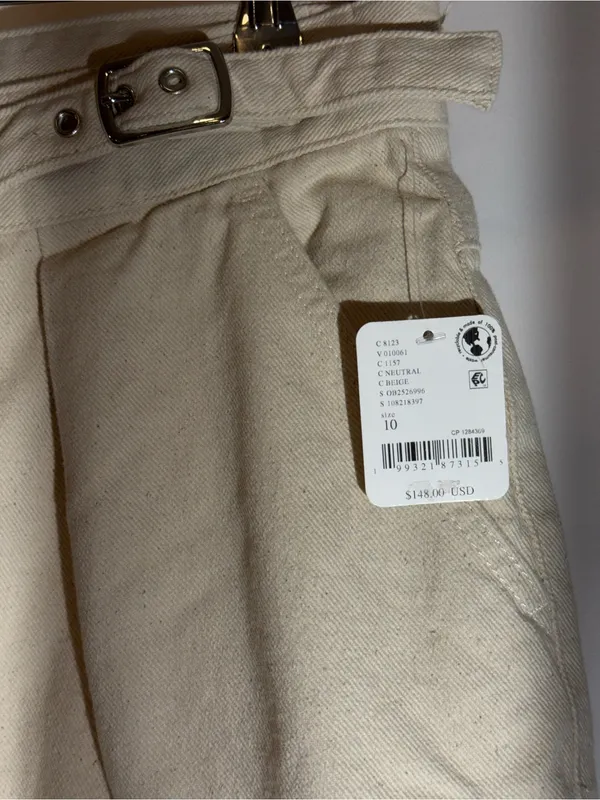 NWT Free People Cream Wide Leg Pleated Buckle Waist Trousers Pants Size 10 - Image 7
