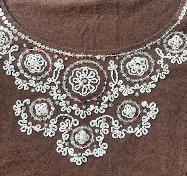 JH Collectibles Cap Sleeve Top Sequins Brown Large - Image 5