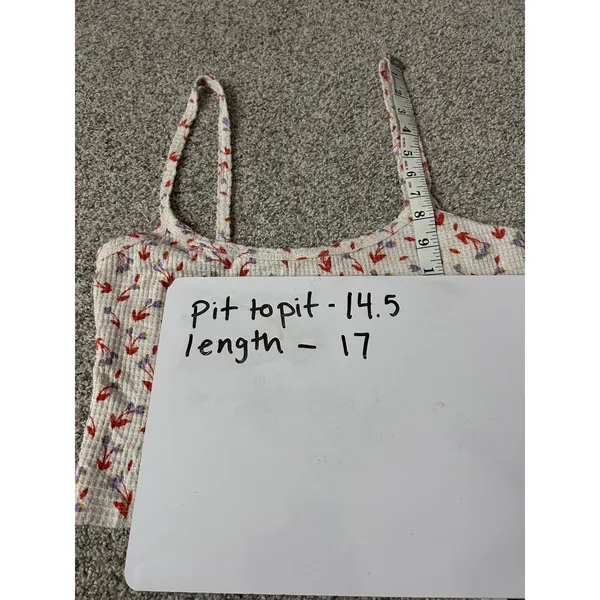 Free People Smocked Floral Crop Tank Top‎ White Red Purple Women's Size M - Image 4