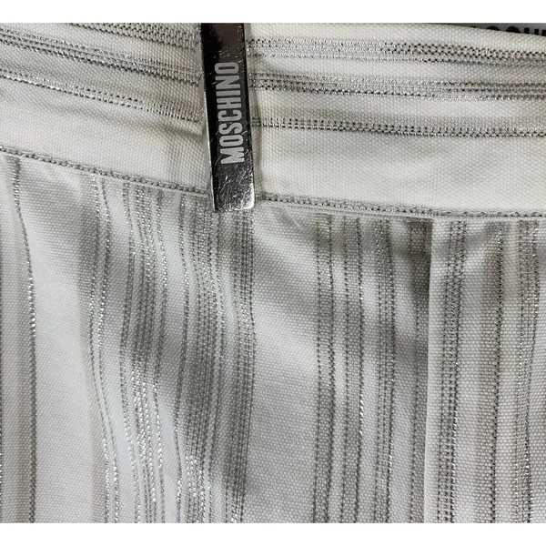 MOSCHINO White and Silver Stripe Cotton Blend Cropped Pants Size 8 - Image 3