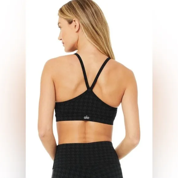 Alo Yoga Houndstooth Gratitude Padded Sports Bra Black Grey Size M - Image 2