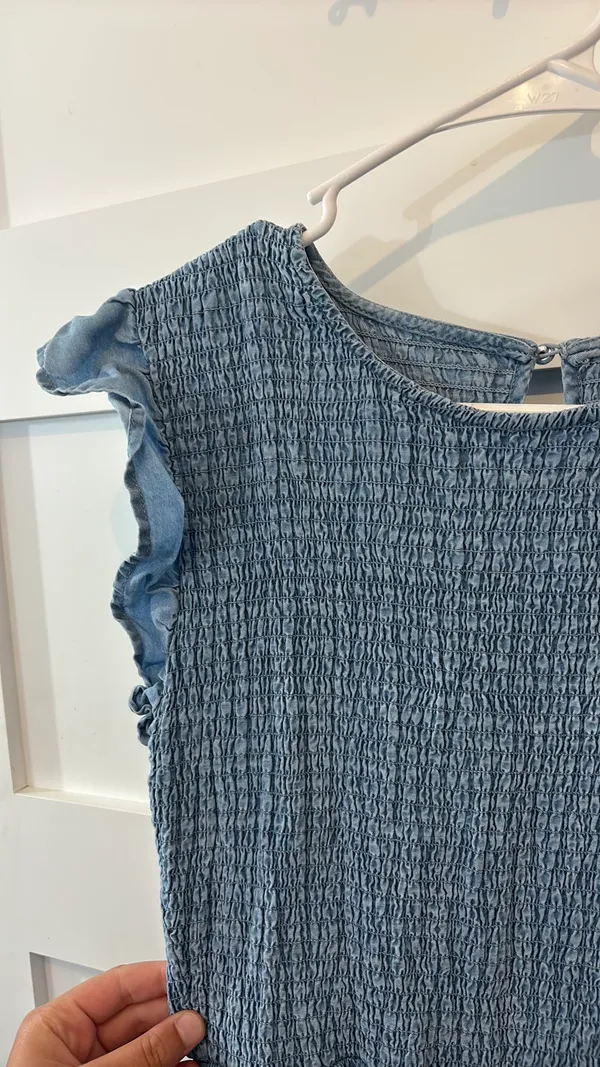 Blue Maxi Dress Ruffle Sleeves Sinched Top - Image 3