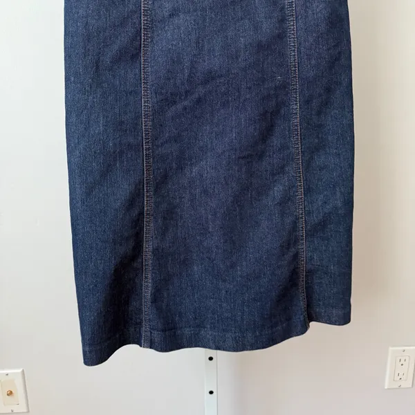 Ann Taylor Factory Dark‎ Wash Denim Pinafore Dress sz 6 Cotton Knee Length - Image 3