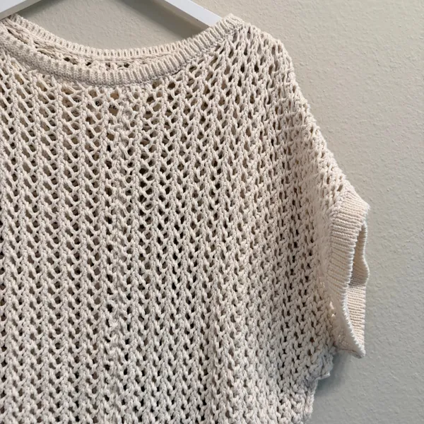 Free People Sophia Sweater Cream Crochet Open Chunky Knit Cotton Size Small - Image 5