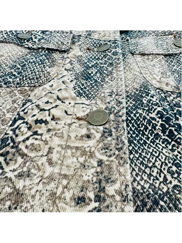 2000’s Lauren Ralph Lauren Tan Snake Print Denim Jean Jacket, Size S - Image 9