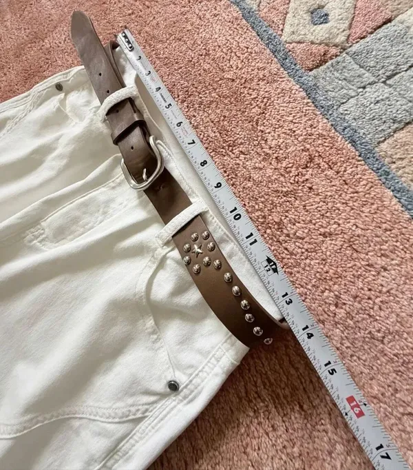 White Barrel Leg Cropped Pants High Rise Original Design Cotton Stretch Belt M N - Image 5