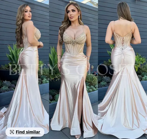 Champagne women’s dress Gold Size L - Image 2