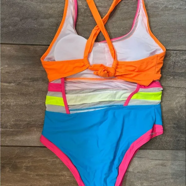 Brand New Popvil Color Block Mesh Back Self Tie One Piece Swimsuit - Image 4