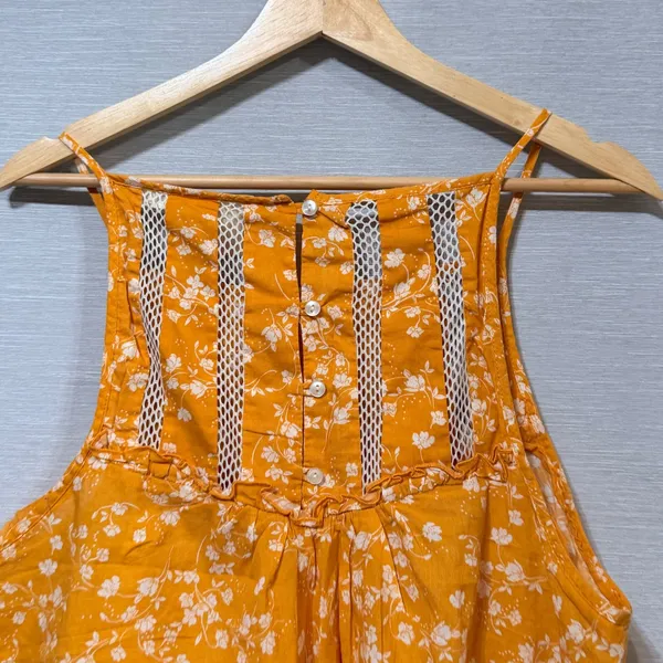 Maeve Anthropologie Orange Floral Lattice Ruffle Halter Top XL - Image 6