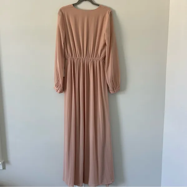 Lulu’s Wonderous Water Lilies Blush Pink Long Sleeve V Neck Maxi Dress NWT M - Image 3
