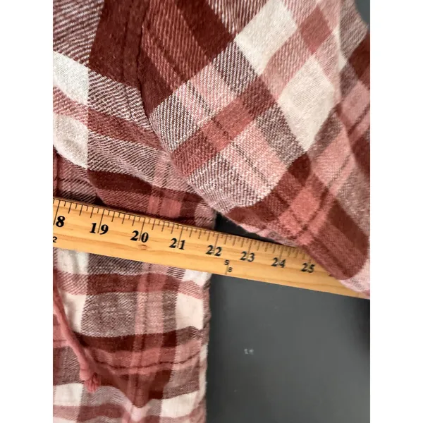 American Eagle Outfitters Womens Mauve Plaid Hooded Flannel Shirt Medium Fall - Image 7