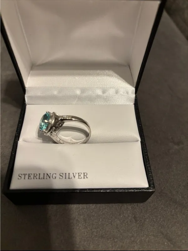 Tested 925 Sterling Silver Blue Cubic Zirconia Ring Size 9 - Image 2