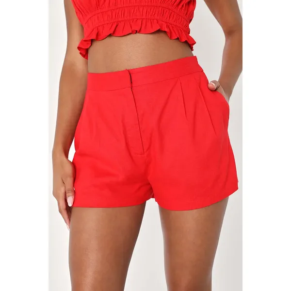 Lulus Hotter Temps Red Linen Ruffled Two-Piece Romper Set NWT Medium - Image 5