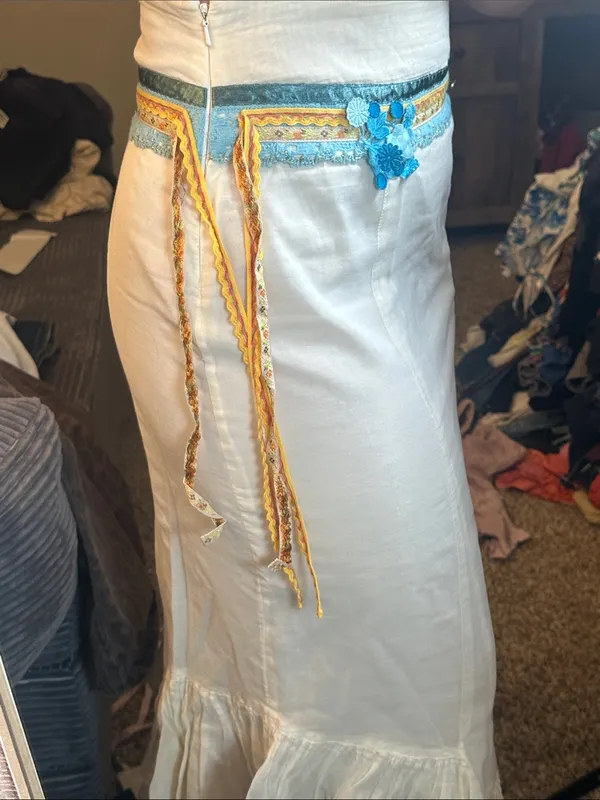 Free People Boho‎ White Cotton Blend Mermaid Maxi Skirt with Ruffle Hem - Image 3