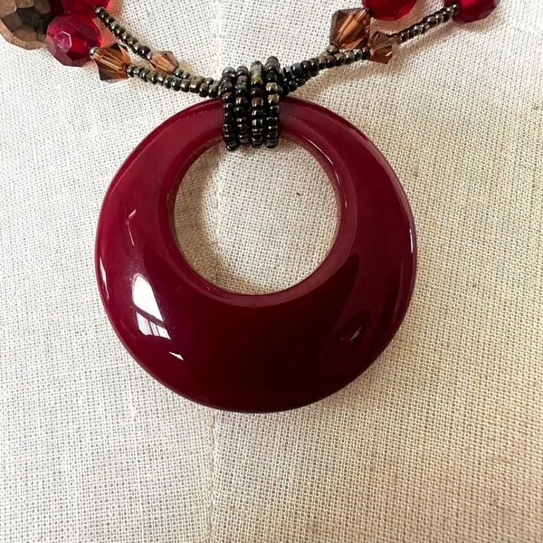 Lia Sophia red beaded double stranded pendant necklace - Image 2