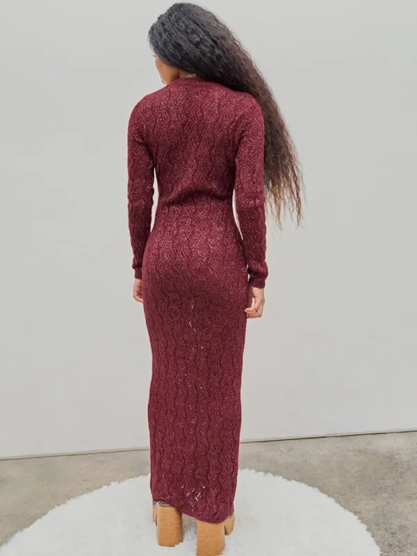 NWT Cider Burgundy Long Sleeve Knit Maxi Dress Size Medium - Image 7