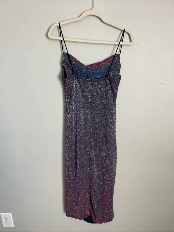 SHEIN Multicolored Iridescent Metallic Slip Midi Dress Sz L - Image 5