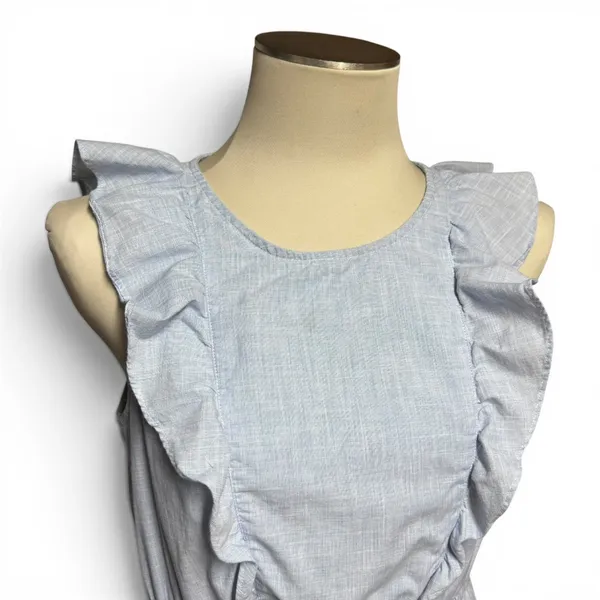 Madewell Cotton Bellflower Ruffle A-Line Mini Dress Chambray Blue 6 - Image 2