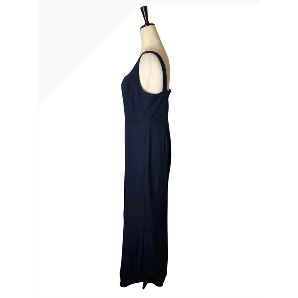 BHLDN Ashlynn Gown Women 12‎ Midnight Blue Square Neck Side Slit Crepe Formal - Image 5