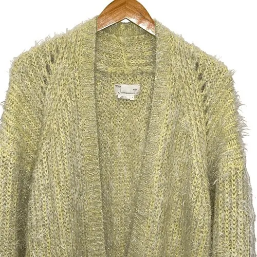 Anthropologie Womens Larkin Shimmer Metallic Fuzzy Eyelash Cardigan Yellow Large - Image 3