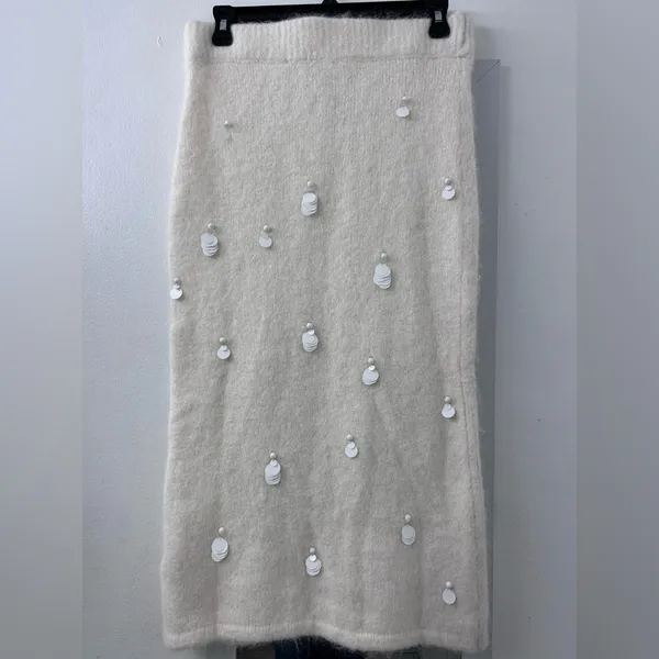Zara Sequin Alpaca Blend Knit Skirt Ecru. S - Image 2