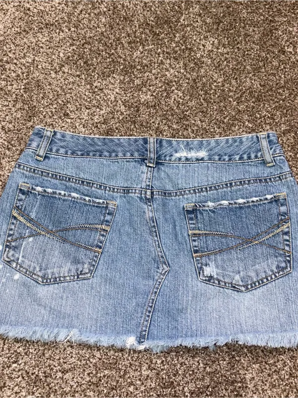 Aeropostale Light Blue Distressed Denim Mini Skirt - Image 3