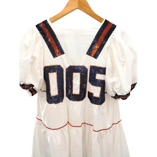 Queen of Sparkles White Sequin Jersey‎ Mini Dress 005 Tiered Babydoll Cotton XS - Image 7