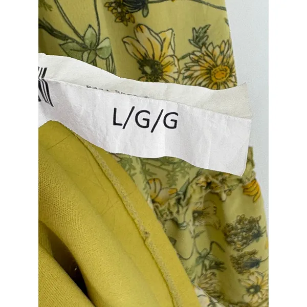 Floral Romantic Prairie Midi Maxi Dress Yellow Green Botanical Ruffle Size Large - Image 7